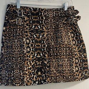 Topshop Leopard Print Mini Skirt with Buckle Detail - brown, black, white